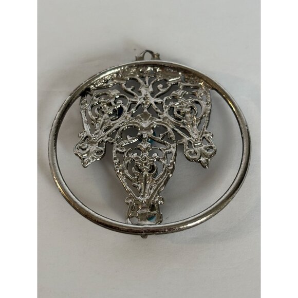 Vintage Silver Tone Necklace Pendant Intricate Filigree Design Circle Jewelry - Picture 3 of 5